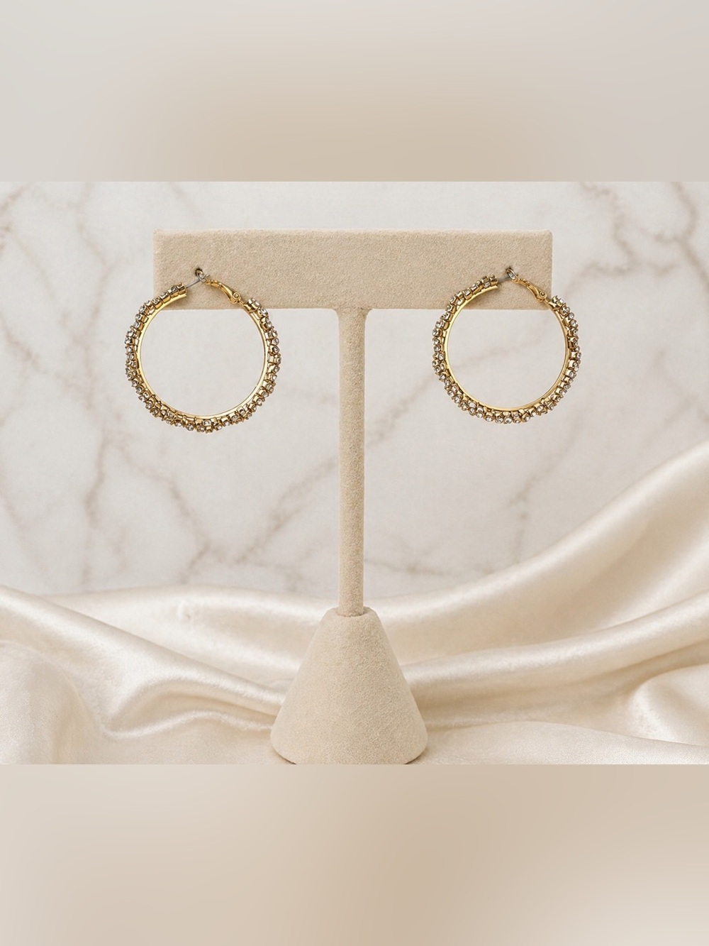 Gold Rhinestone Hoop Earrings Sparkly Statement Hoops